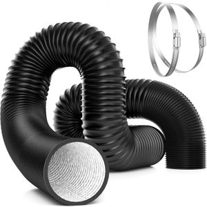 VIVOSUN 6 Inch 25 Feet Black Non-Insulated Flex Air Aluminum Ducting for HVAC Ventilation w/Two 6 Inch Stainless Steel Clamps