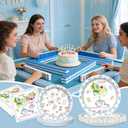 100pcs Mahjong Party Plates and Napkins Set, Blue Pink Bows Mahjong Cocktail Disposable Tableware Supplies for Gift Wedding Bridal Shower Birthday Game Night