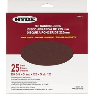 Hyde Round Abrasive Sanding Disc, 9" 120 Grit, 25 Pack fits Hyde Radial Sander