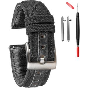 hemsut h Quick Release Watch Strap, Military Canvas Watch Bands, 22mm Watch Bands for Men, Fabric Sport Replacement (Black)