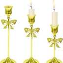 3 Pcs Christmas Bow Taper Candle Holders Vintage Metal Candle Stick for Pillar Candles, Halloween & Christmas Table Decor, Gothic Centerpiece for Dining Table, Housewarming Gifts(6.3/7.9/9 Inches)