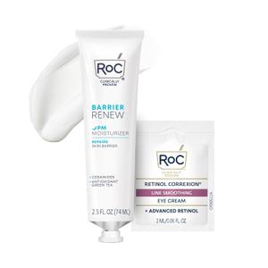 RoC Barrier Renew Night Moisturizer with Ceramides & Antioxidant Green Tea and Lipo Peptides to Renew Skin Barrier, (2.5 oz) with Retinol Eye Cream Packet