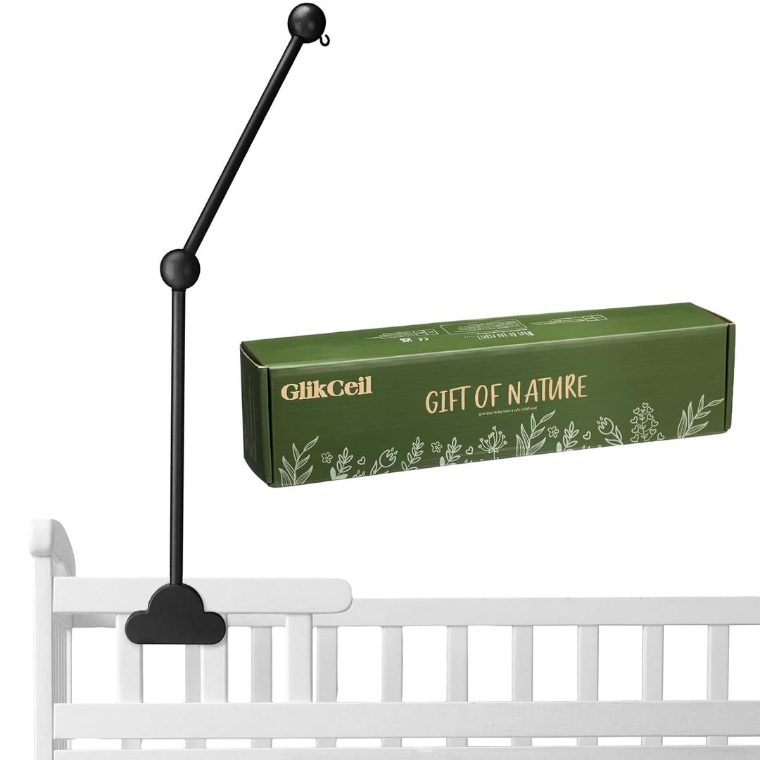 GlikCeil Wooden Baby Crib Mobile Arm 27.17 Inches Cloud Design Adjustable Baby Mobile Hanger for Crib Cot Bed Bassinet Wind Chimes Bed Bell Nursery, Black