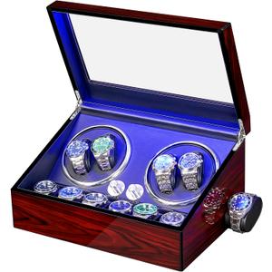 ANWBROAD Watch Winder for Automatic Watches 4+6 Watch Rotator and Storages with Super Quiet Motor LED Backlight Watch Turner Piano Paint Watch Turner 4 Rotating Modes UJWW002R