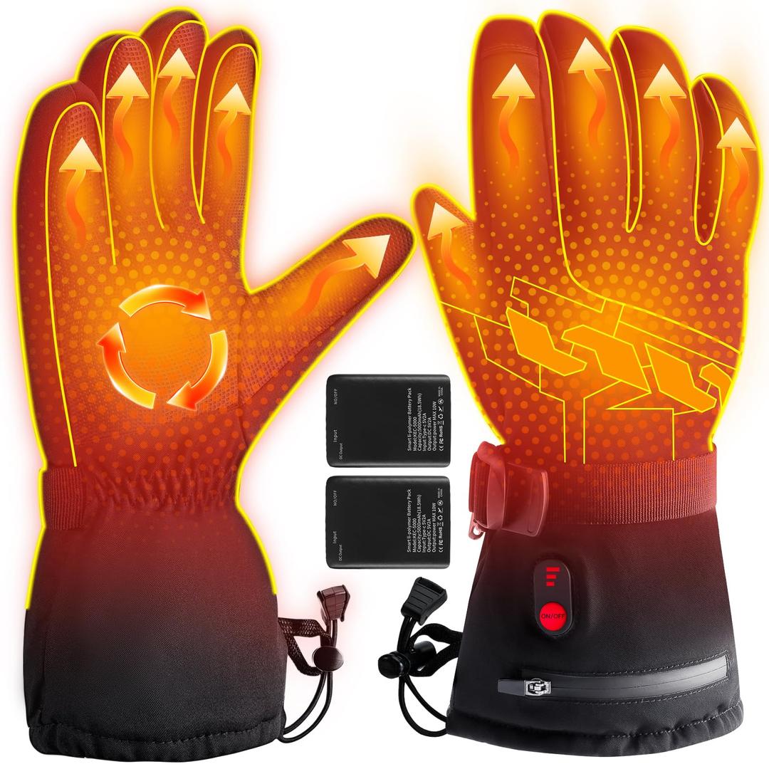 Kakashi Heated Gloves for Men Women, Upgraded 5000mAh Rechargeable Battery Electric Heated Ski Gloves Waterproof for Winter Outdoor Work Motorcycling Cycling Hiking Camping