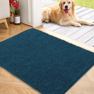OLANLY Dog Door Mat for Muddy Paws 38x32, Absorbs Moisture and Dirt, Absorbent Non-Slip Washable Doormat, Quick Dry Chenille Mud Mat, Entry Indoor Entryway Carpet for Inside Floor, Atlantic Blue
