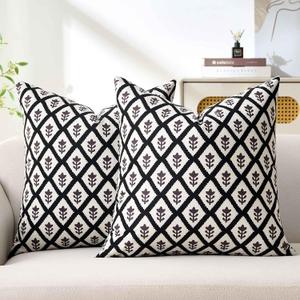 2 x Black Throw Pillow Covers Black and White Pillow Covers 18x18 for Couch Modern Farmhouse Block Print Cushion Cases Grey Boho Home Decor for Sofa Chair Bedroom Living Room Gray