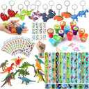 84 PCs Dinosaur Party Favors for Kids Dinosaur Figures Keychains Slap Bracelet Temporary Tattoos Stamps Party Favor Bags Dinosaur Birthday Party Supplies for Boys