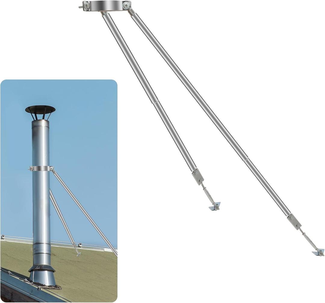 8 Stainless Steel Adjustable Extended Chimney Roof Support Kit - Heavy-Duty Windproof & Snow-Stable Stove Pipe System for Enhanced Chimney Safety