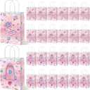 Geyoga 24 Pcs Pink Outer Space Party Favor Bags Space Goodie Gift Bags with Handles Galaxy Rocket Treat Party Supplies Two The Moon Birthday Decoration for Birthday Astronaut Galaxy Solar System Theme