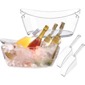 2 Pcs Ice Bucket 5.5 Liter Champagne Wine Bucket Clear Acrylic Beverage Tub Party Drinks Ice Tub for Wine, Champagne or Beer Bottles Bar Supplies, with 2 Ice Scoop