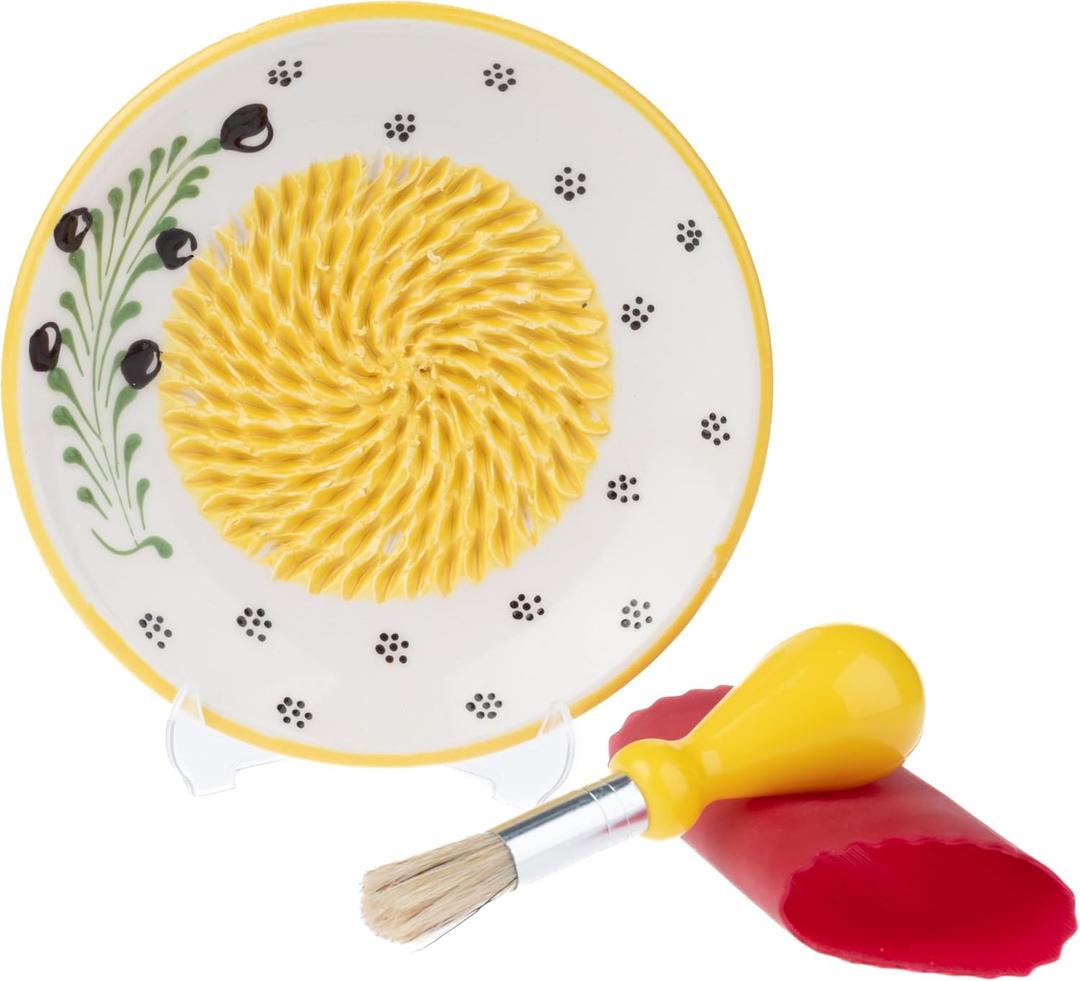 Handmade Ceramic Garlic Grater - 4 Pcs Garlic Press - Natural Ginger & Cheese Grinder - Decorative Mincer - Honey Yellow