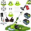 6 Inch Electric Weed Wacker with Wheels, Lightweight Electric Weed Eater, 650W High Power 8500 RPM,4000mAh Battery Powered Weed Eater, Multifunctional Grass Trimmer Lawn Tool,Green