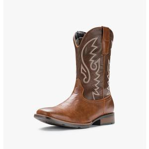 IUV Cowboy Boots For Men with Wide Square Toe Western Retro Boot Durable Classic Fashionable Embroidered Pull On Slip Resistant Boots 11 Dark Brown