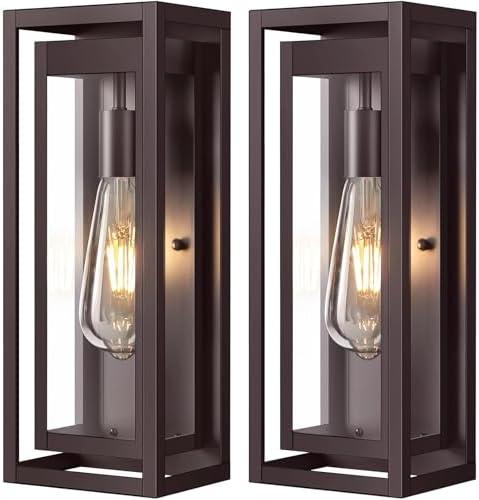 Slypadan 15" Large Oil Rubbed Bronze Outdoor Light Fixture, 2 Pack ORB Outdoor Sconces, Modern Waterproof Wall Lights with Clear Glass Shade for Front Door, Porch, Garage