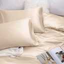 Vonty Satin Sheets Full Silky Soft Satin Bed Sheets Beige Sheet Set, 1 Deep Pocket Fitted Sheet + 1 Flat Sheet + 2 Pillowcases