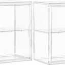 Acrylic Display Case for Collectibles, Clear Storage Bin with 3 Adjustable Layers and1 Removable Divider, Stackable Clear Storage Box With Magnetic Door for Figures, Home or Office,Large,2Pack