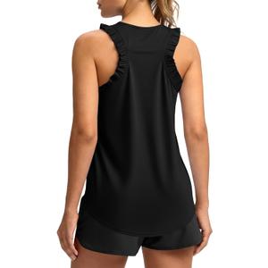 Fisoew Women Summer Workout Tank Tops Ruffle Sleeveless Racerback Crewneck Casual Loose Running Gym Athletic Tee Shirts M