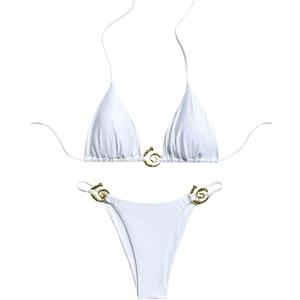 OYOANGLE Women's 2 Piece Bikini Set Spaghetti Strap Halter Swimsuit High Cut Bathing Suits (White) S