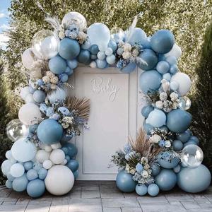 Dusty Blue White Balloon Arch Kit Double Stuffed Pastel Slate Blue White Matte Latex Balloon Garland for Baby Shower Birthday Bridal Wedding Mothers Day Party
