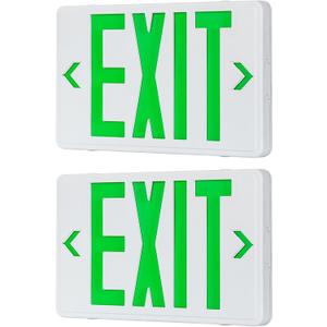 Green Exit Sign, LED Emergency Exit Sign with Battery Backup, Commercial Emergency Exit Light Combo for Business, 2 Adjustable Heads,120V/277V AC, UL-Listed, 2 Pack