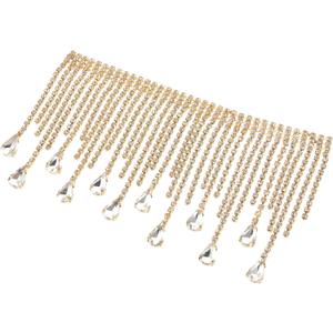 Operitacx DIY Rhinestone Chain Trim Fringe Tassel Trim for Sewing Decorative Clothing Accessories (14x8cm, Golden)