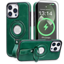 BUTAIGA for iPhone 16 Pro Leather Case with Stand, AntiSlip Grip Ring, Fits for MagSafe (Green, IP 16 Pro6.3inch)
