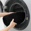 ACCUMTEK Striped Black Bathroom Rug Set 3 Pieces Ultra Soft, Non Slip Chenille Toilet Mat, Absorbent Plush Shaggy Bath Mats for Bathroom, Bedroom, Kitchen (2'8"x1'8"+2'1'5"+U Shape 2'x1'8")