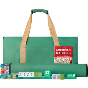 GUSTARIA American Mahjong Game Set, 166 Green Tiles, 4 All-in-One Color Rack/Pushers, Complete Mahjong Tile SetGreen Carrying Bag