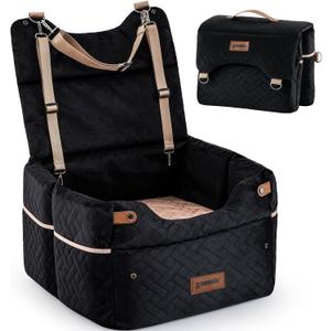 ZOMISIA Elevated Dog Car Seat for Medium Dogs, 3 Adjustable Heights with 2 Egg Crate Foam Boosters 4"+2", Dual-Sided Cooling&Plush Waterproof Cover, 2 Safety Leashes & Buckles, Black