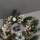 Christmas Lighted Wreath for Front Door, 28 Inches Pre-Lit 35 LED Lights Silvery Artificial Holiday Wreath with Silver Ornaments for Indoor Outdoor Home Decorations