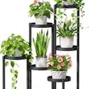 iDavosic.ly 6 Tier Metal Plant Stand for Indoor Outdoor, Folding Tiered Corner Flower Display Holder Shelf, 31 Inch Tall Rack for House Patio Balcony Garden Living Room, Modern Black