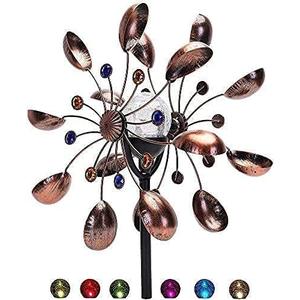 Wind Spinner Outdoor Metal - Multi-Color Seasonal LED Lighting Solar Powered Glass Ball with Kinetic Wind Spinner Dual Direction for Patio Lawn & Garden
