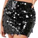 YYA Women's Sequin Skirts Shiny Sequined Holiday Mini Bodycon Skirts for Holiday Parties Outfit Black, Small
