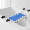 Bathtub Safety Seat for Seniors-Heavy Duty Aluminum Bench with Non-Slip Pads&Blue EVA Cushion,2-Width Adjustable Bath Seat Board, Anti-Scratch Design,Easy Tool-Free Installation