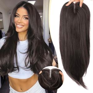 Dark Brown Synthetic Hair Toppers for Women with Thinning 3D 360 Cover Clip in Wispy Bangs Upgraded Adjustable Bandage 24 Inch Long Layered