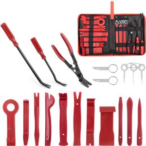 GOOACC 19Pcs Trim Removal Tool Set Panel Fastener Clips Removal Automotive Plastic Upholstery Pliers Removal Install Removal Car Tool with Storage Bag for Trim Panel Audio Clip Pliers Terminal (Red)