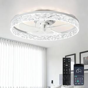 Depuley Ceiling Fans with Lights and Remote: 20" Modern Low Profile Flush Mount Ceiling Fan with App Remote Control - White Fandelier for Bedroom Living Room Kitchen Dimmable Quiet DC Motor Depuley Ceiling Fans with Lights and Remote: 20" Modern Low Profile Flush Mount Ceiling Fan with App Remote Control - White Fandelier for Bedroom Living Room Kitchen Dimmable Quiet DC Motor