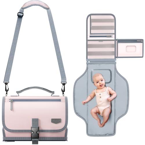 Portable Diaper Changing Pad for Baby, Detachable Travel Changing Pad with Baby Wipes Pocket, Gifts for Baby Shower, Newborn Girls and Boys (Light Pink)