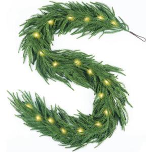9FT Christmas Garland with DIY Lights, Norfolk Pine Garland, Christmas Garland for Stairs Railing, Real Touch Indoor/Outdoor Decor for Table, Mantel, Wall, Premium Christmas Decor