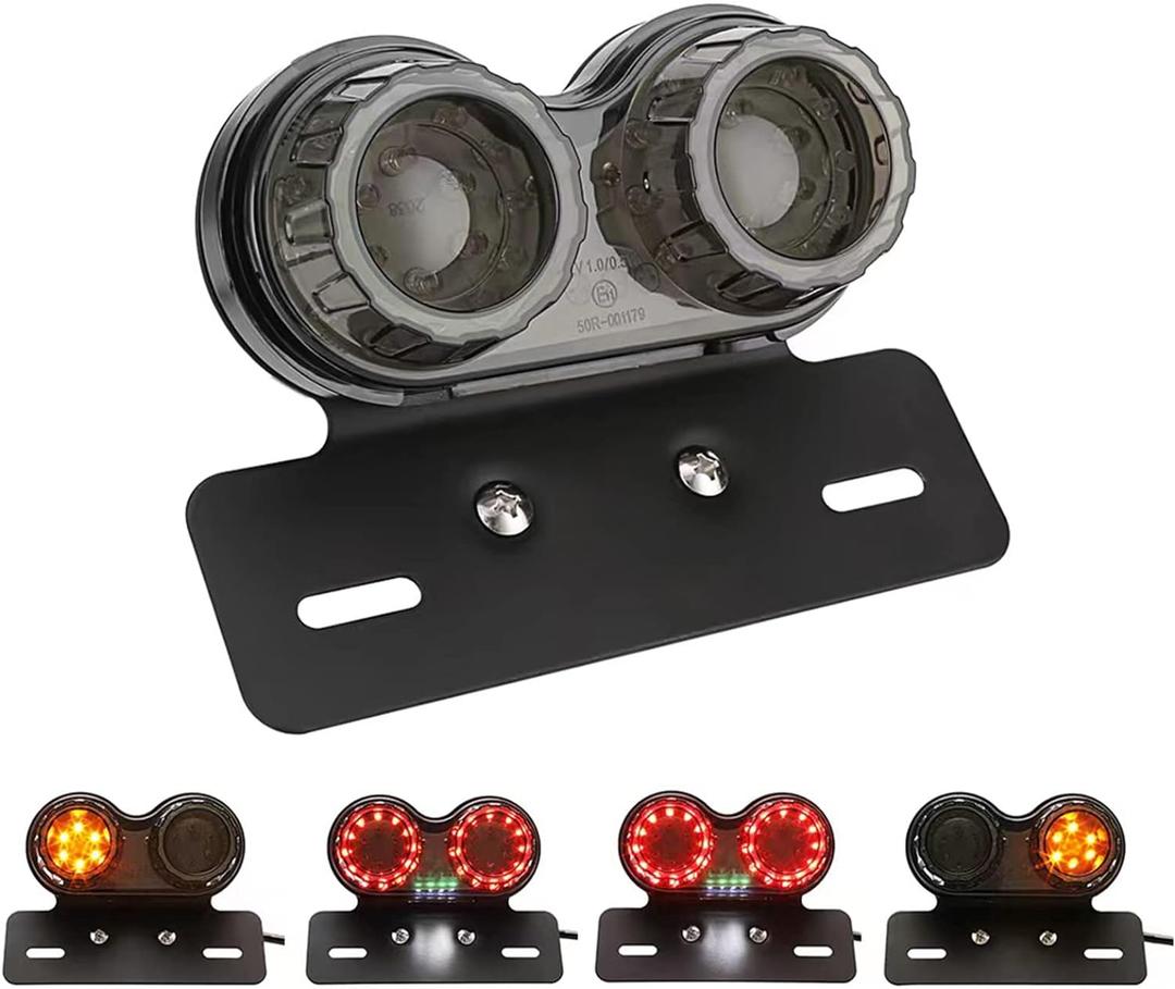 40W 40-LED Motorcycle Tail Light Integrated Driving&Brake Light Turn Signal Lamp With License Plate Bracket for Harley Honda Yamaha Suzuki Kawasaki (Black)