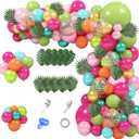 158Pcs Tropical Balloon Arch Garland Kit, Hawaiian Luau Aloha Flamingo Party Decorations Olive Green Hot Pink Orange Rose Gold Confetti Balloons Palm Leaves Birthday Baby Shower Summer Beach Supplies