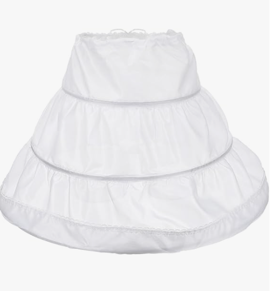 Girls' Petticoat Half Slip 3 Hoop Flower Girl Crinoline Petticoat Skirt, White, Small