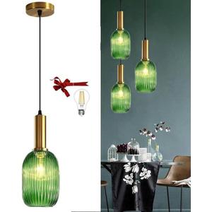 Green Glass Pendant Lights Kitchen Island Lighting Vintage Pendant Light Fixtures for Kitchen Island Bedroom Living Room Hallway(4000K A60 LED Bulb, 2-Pack) (1PCS)