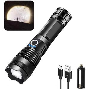 LED Flashlights, 10000 Lumen Super Bright Tactical Flashlight, Rechargeable Flash Light, 5 Modes Zoomable Waterproof Flash Lights for Emergency, Camping, Hiking, Outdoor, Home