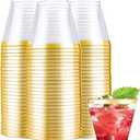 Nervure 240PCS Gold Plastic Cups - 9Oz Gold Rimmed Plastic Cups - Heavy Duty Disposable Clear Cup with Gold Rim Perfect for Weddings, Receptions & Parties