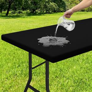 Smiry Rectangle Tablecloth, Elastic Fitted Flannel Backed Vinyl Tablecloths for 6ft Folding Tables, Waterproof Wipeable Table Covers for Indoor, Outdoor, Picnic and Camping (Black, 36"x72")