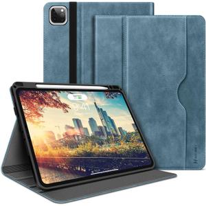 H HOLIMET Case for iPad Pro 11 inch M5 2025/M4 2024 with Pencil Holder Supports Pencil Pro and Pencil Auto Sleep/Wake Function Vegan Leather Smart Stand Cover (Blue)