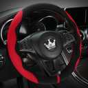 HighnessHwoo Luxury Suede Steering Wheel Cover for Cars, Soft Leather Padded Wheels Cover for Sedan, SUV, Thin Car Handle Cover, Universal Fit, Anti Slip, 14.75-15.15in, Red