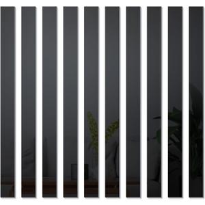 Mirror Tiles, 2''x20'' Mirror Tiles Self Adhesive Stripe Wall Mirror Stickers Removable Long Acrylic Frameless Mirror Sheets for Home Living Room Bedroom DIY Decor (10Pcs) (Black)